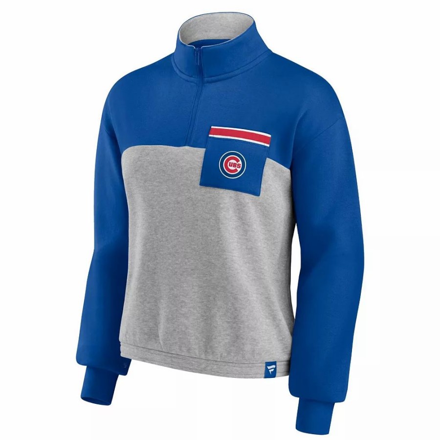 Clothing * | Women'S Fanatics Branded Royal/Heather Gray Chicago Cubs Iconic Cinch Waist Quarter-Zip Top