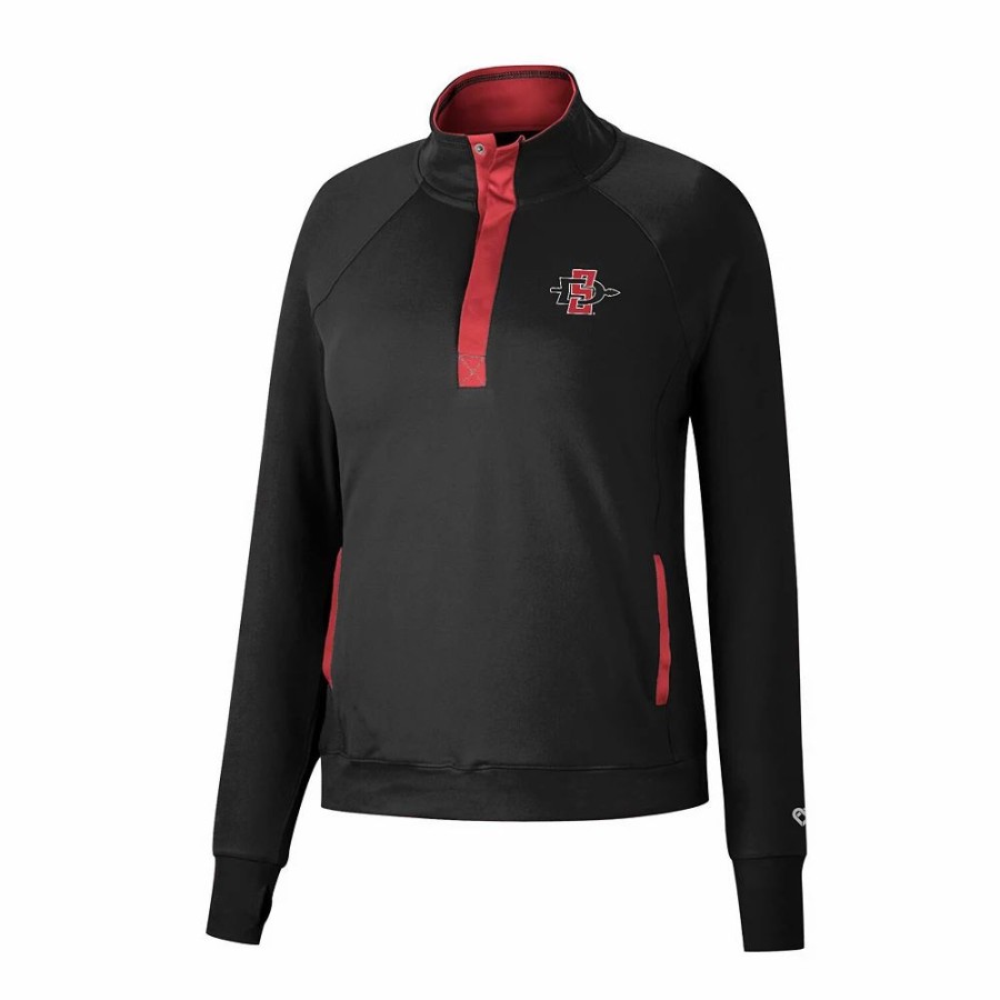 Clothing * | Women'S Colosseum Black San Diego State Aztecs Kipling Raglan Quarter-Snap Top