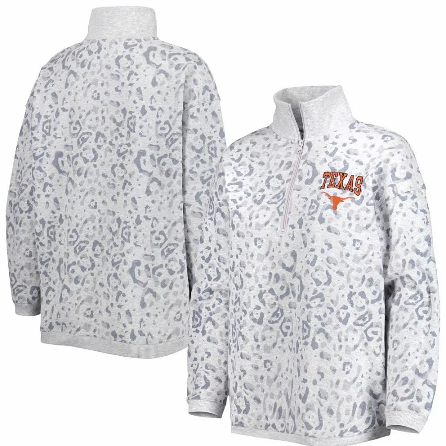 Clothing * | Women'S Gameday Couture Heather Gray Texas Longhorns Leopard Quarter-Zip Sweatshirt