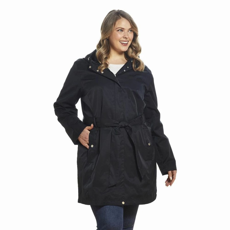 Clothing * | Plus Size Weathercast Hooded Trench Coat