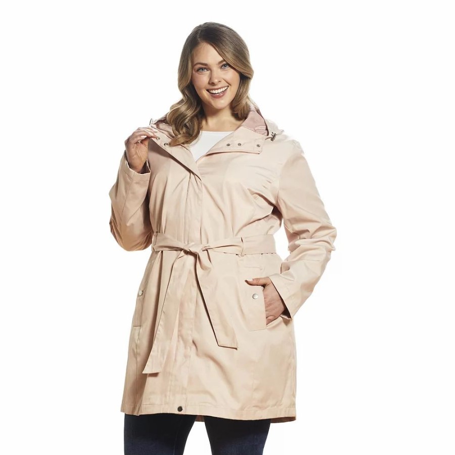 Clothing * | Plus Size Weathercast Hooded Trench Coat