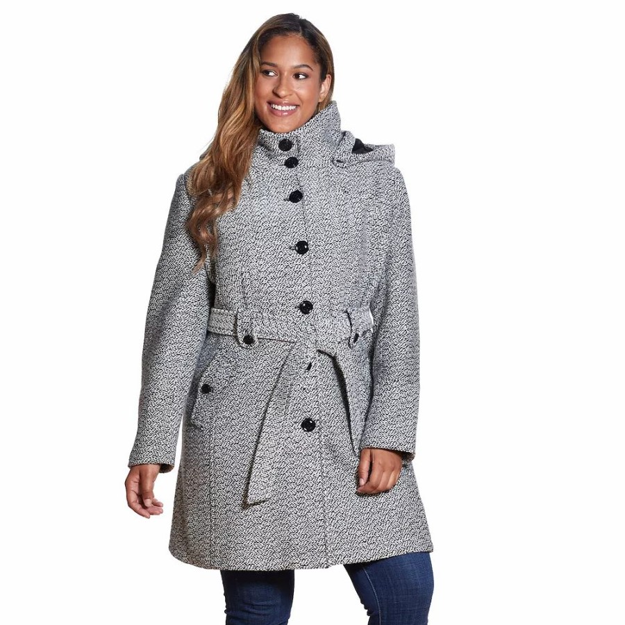 Clothing * | Plus Size Gallery Hooded Wool-Blend Walker Coat