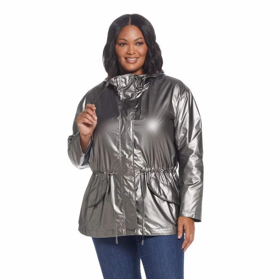 Clothing * | Plus Size Weathercast Metallic Anorak Jacket