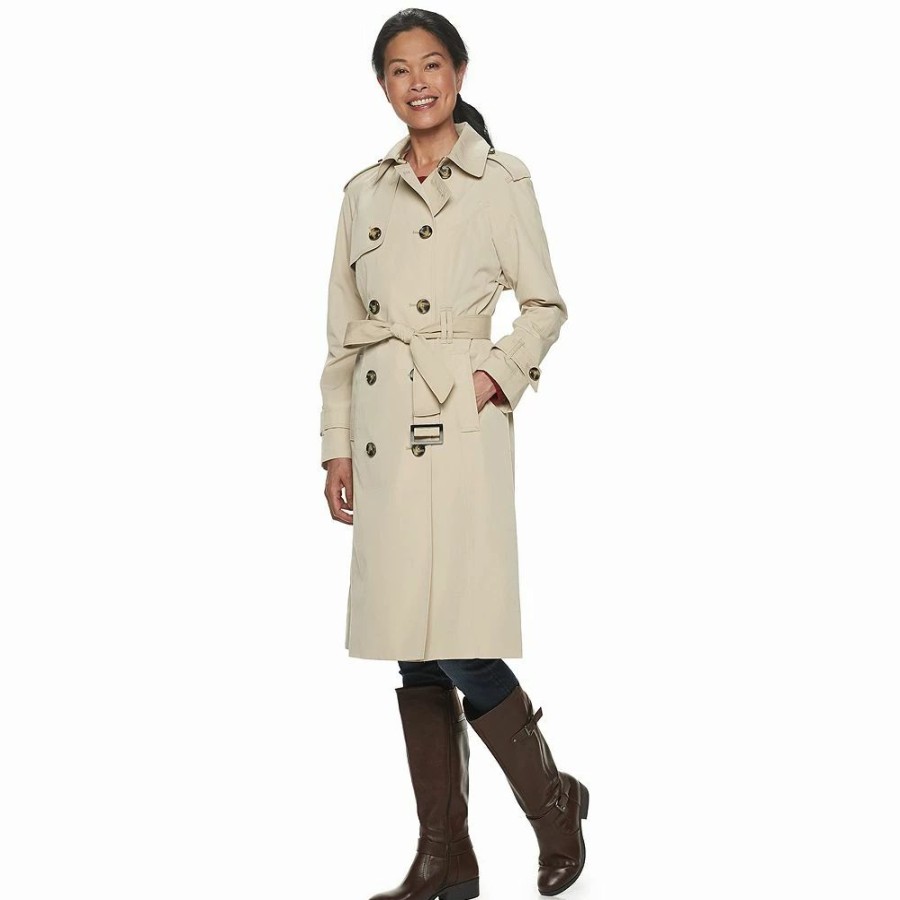 Clothing * | Womens Tower By London Fog Double Breasted Trench Stone