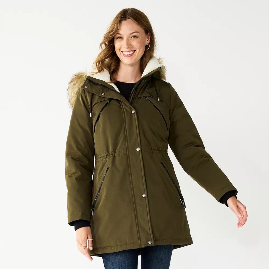 Clothing * | Women'S Nine West Hooded Sherpa & Quilted Puffer Coat