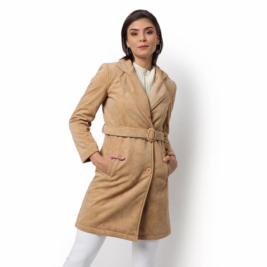 Clothing * | Campus Sutra Women Regular Fit Solid Long Coat