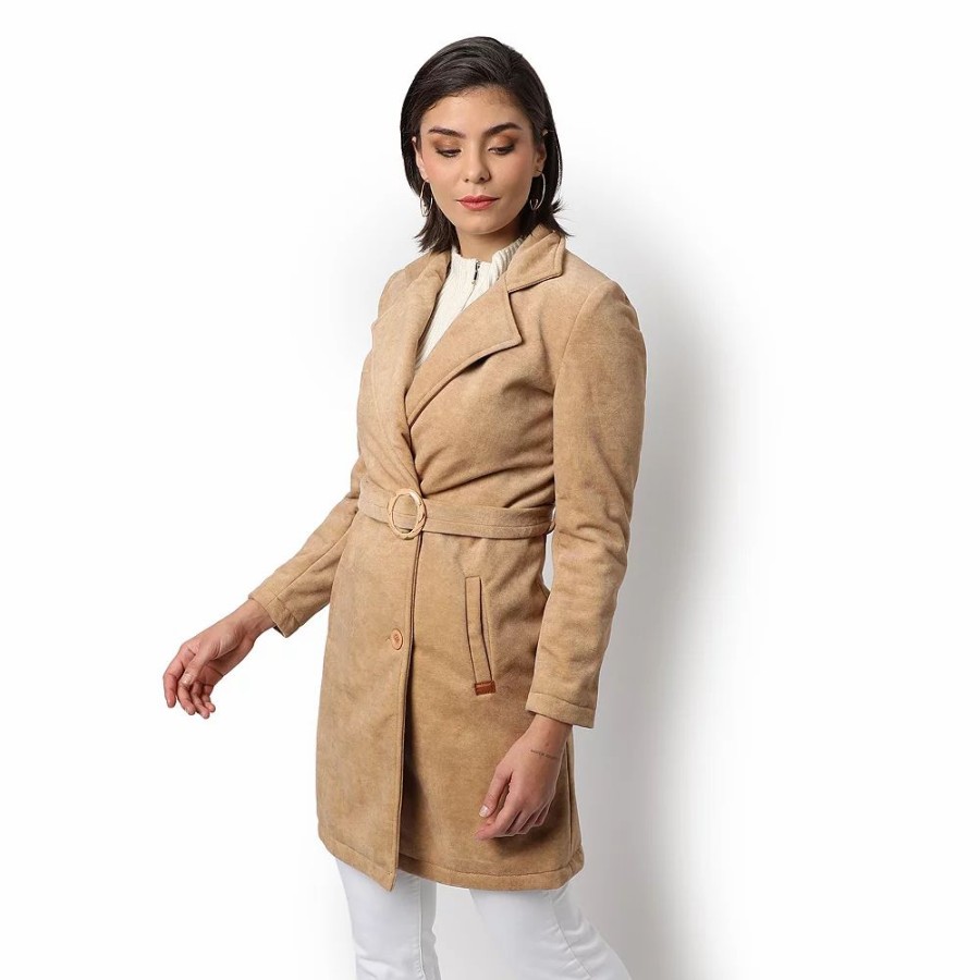 Clothing * | Campus Sutra Women Regular Fit Solid Long Coat