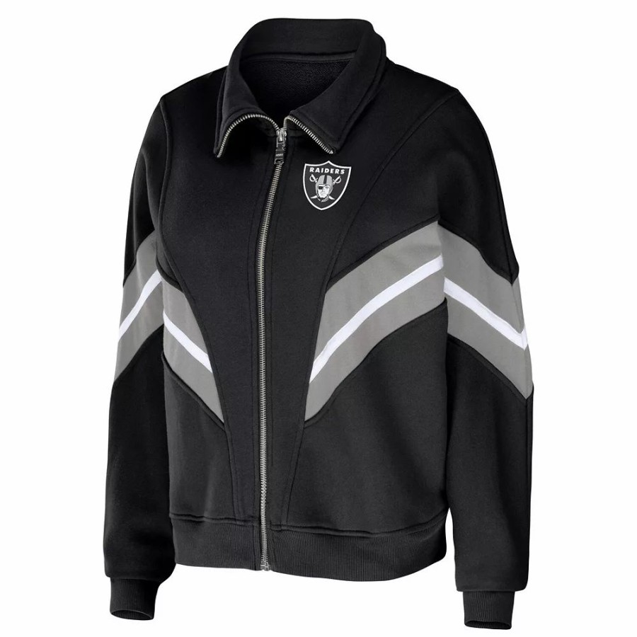 Clothing * | Women'S Wear By Erin Andrews Black Las Vegas Raiders Yarn Dye Stripe Full-Zip Jacket