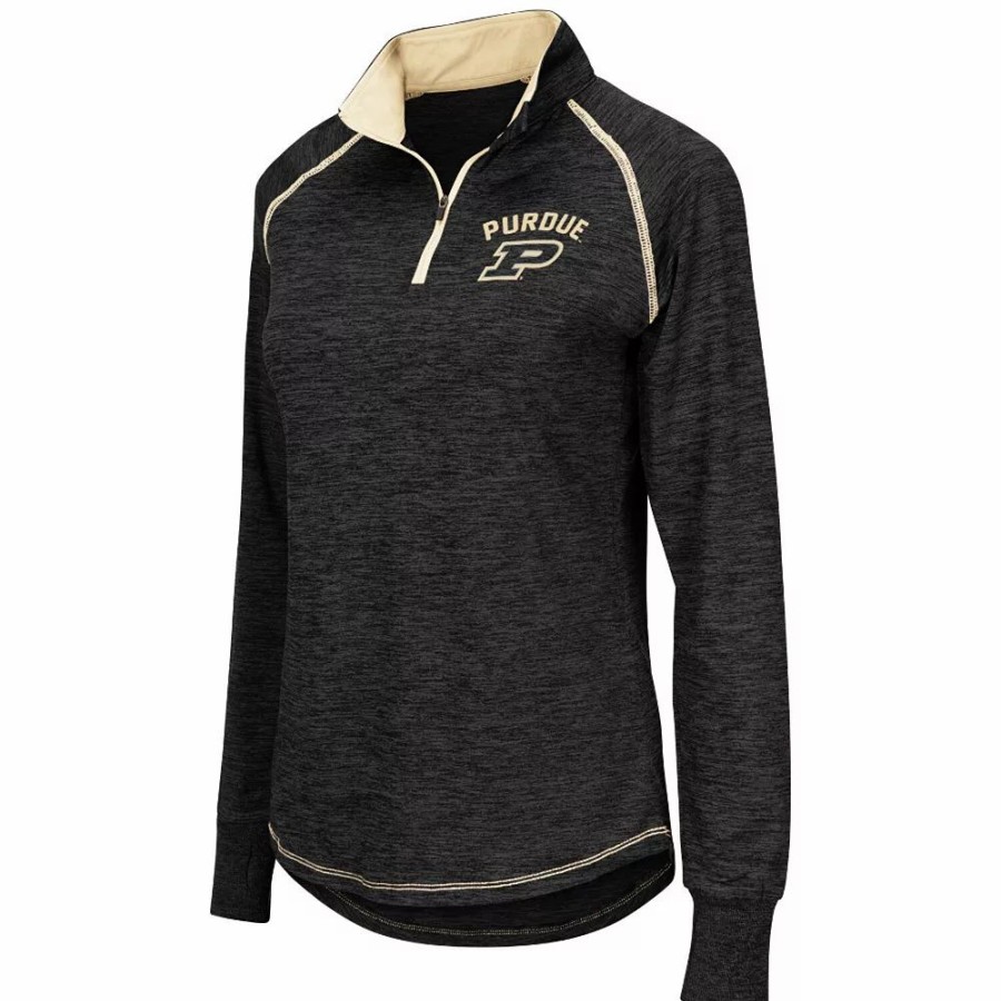 Clothing * | Women'S Colosseum Black Purdue Boilermakers Bikram 1/4 Zip Long Sleeve Jacket