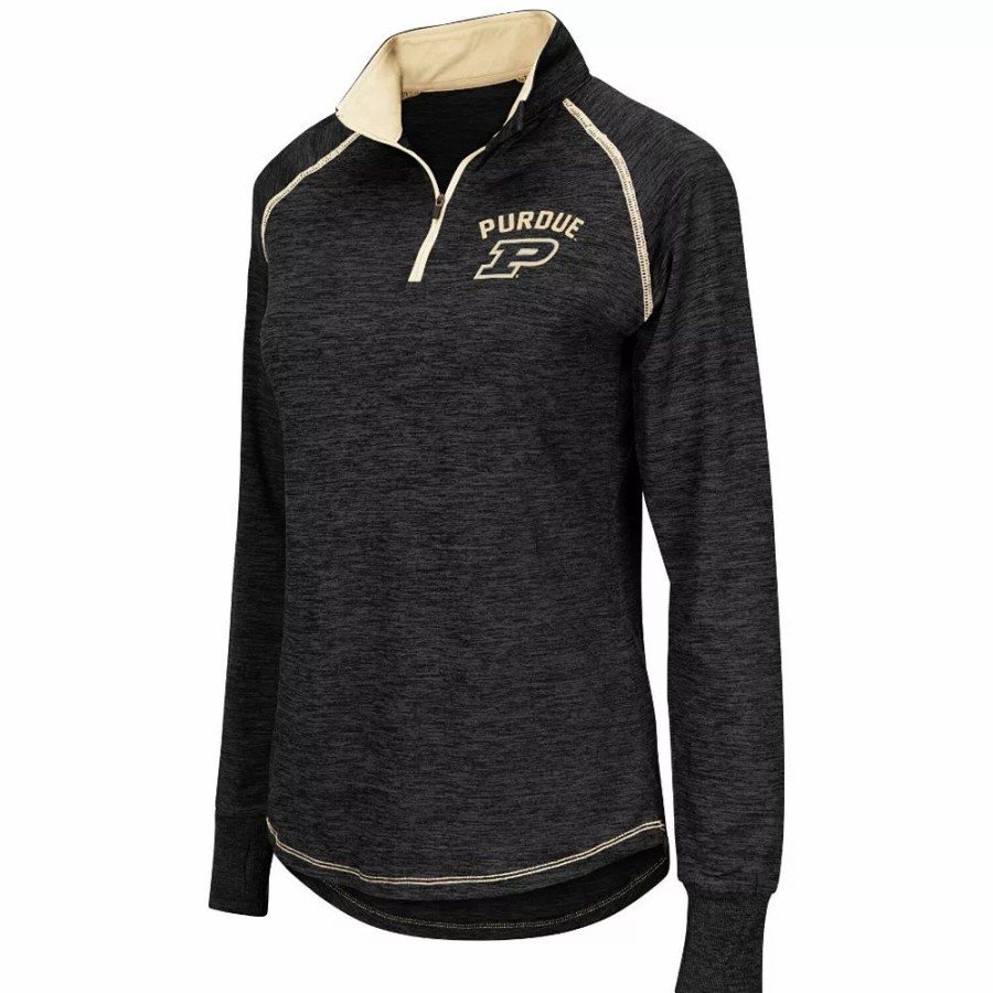 Clothing * | Women'S Colosseum Black Purdue Boilermakers Bikram 1/4 Zip Long Sleeve Jacket