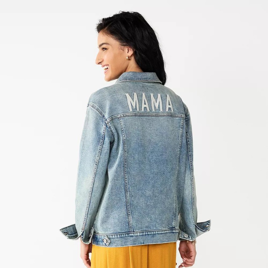 Clothing * | Maternity Sonoma Goods For Life Embroidered "Mama" Jean Jacket