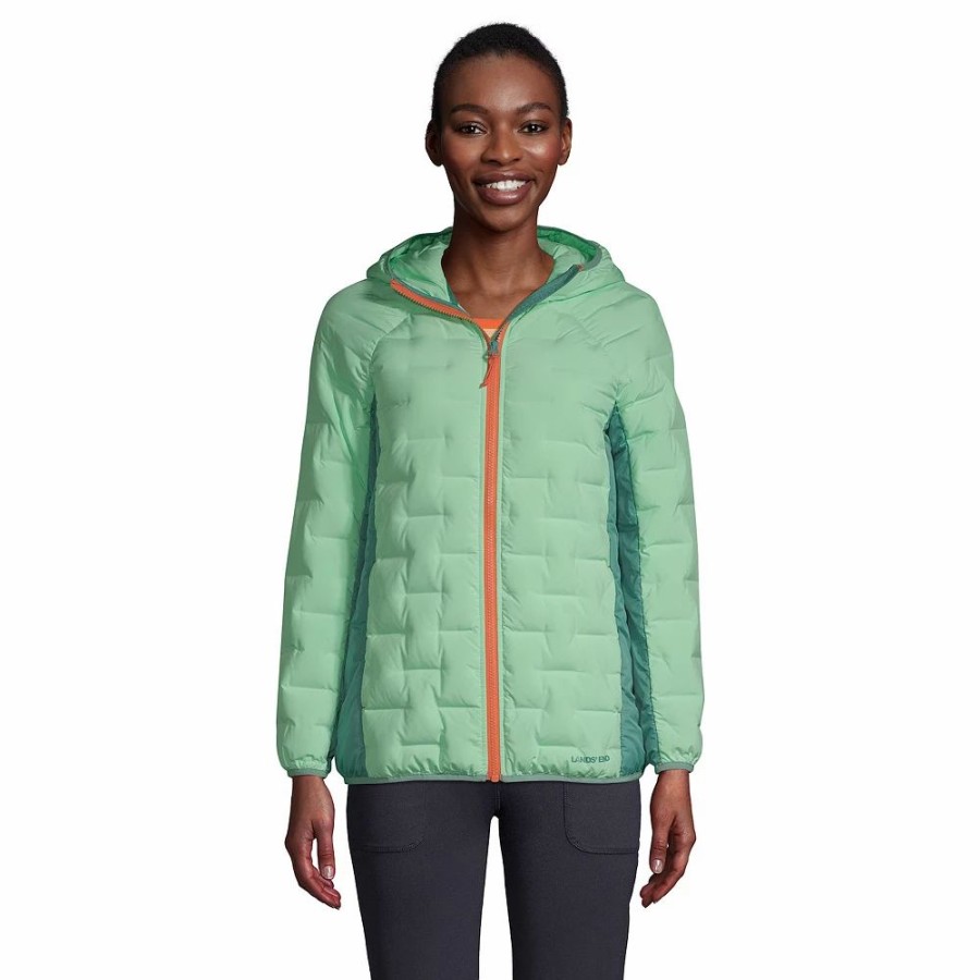 Clothing * | Petite Lands' End Women'S Hooded Down Insulated Jacket Cool Mint