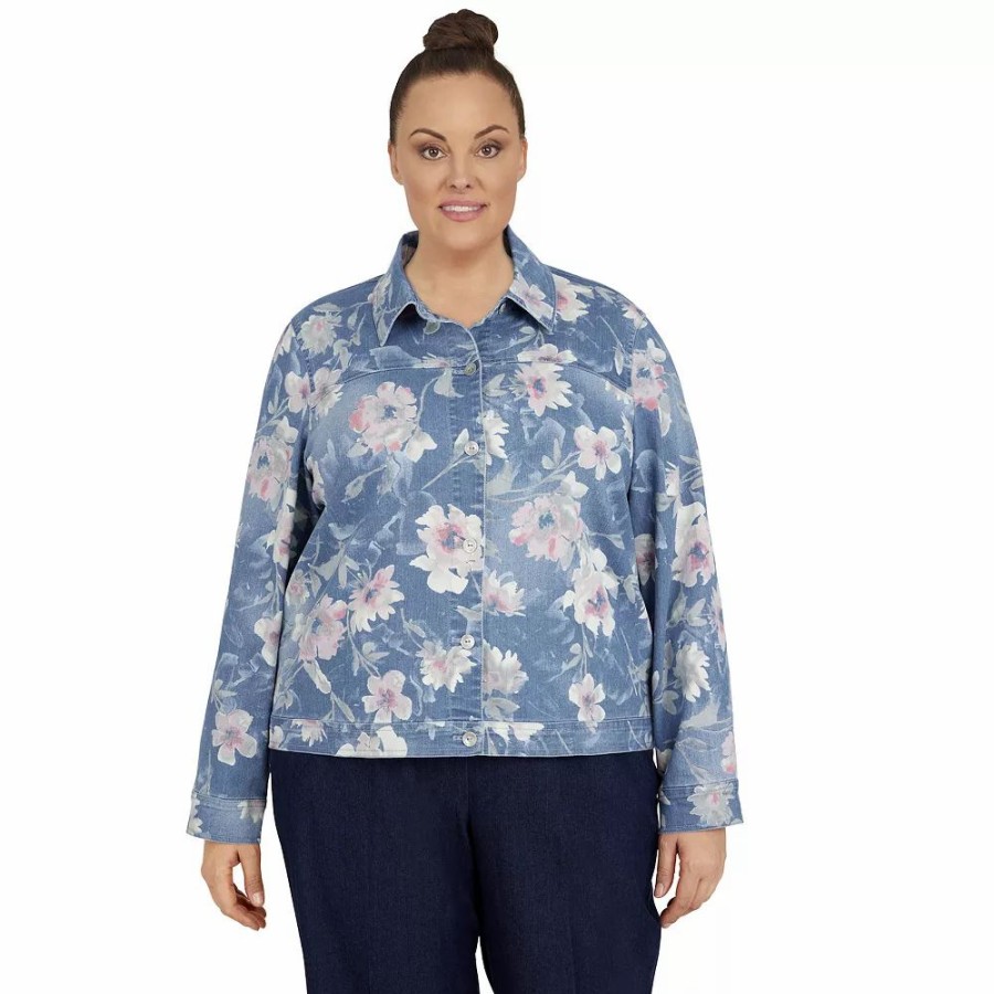 Clothing * | Plus Size Alfred Dunner Shenedoah Valley Long Sleeve Distressed Floral Jacket