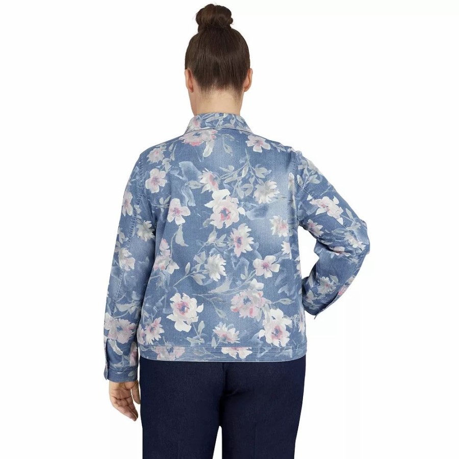 Clothing * | Plus Size Alfred Dunner Shenedoah Valley Long Sleeve Distressed Floral Jacket