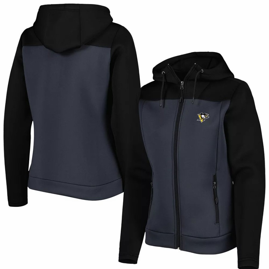 Clothing * | Women'S Antigua Black/Gray Pittsburgh Penguins Protect Full-Zip Jacket