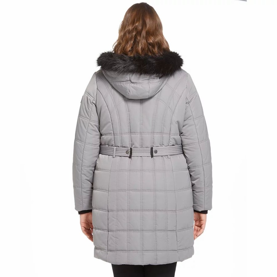 Clothing * | Plus Size Weathercast Hooded Quilted Puffer Jacket Gray Slate