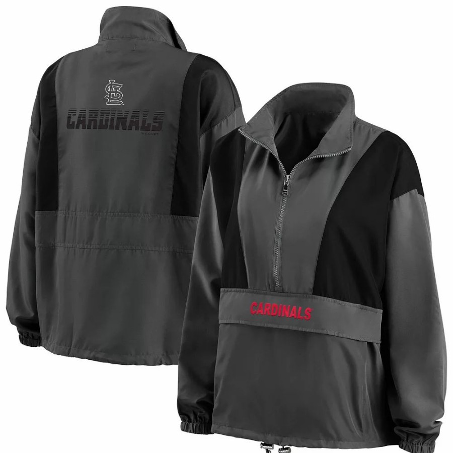 Clothing * | Women'S Wear By Erin Andrews Charcoal St. Louis Cardinals Packable Half-Zip Jacket