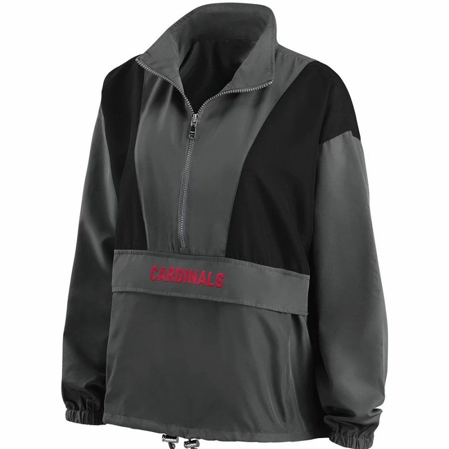 Clothing * | Women'S Wear By Erin Andrews Charcoal St. Louis Cardinals Packable Half-Zip Jacket