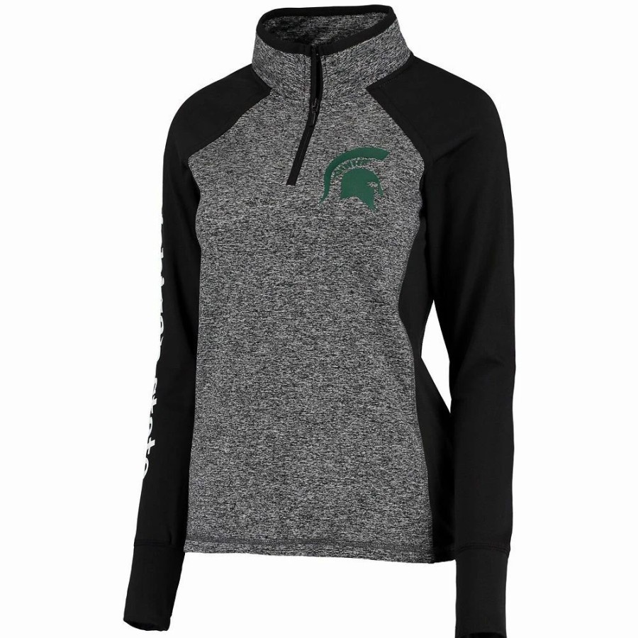 Clothing * | Women'S Gray/Black Michigan State Spartans Finalist Quarter-Zip Pullover Jacket