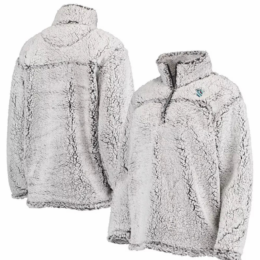 Clothing * | Women'S G-Iii 4Her By Carl Banks Gray Seattle Kraken Sherpa Quarter-Zip Jacket