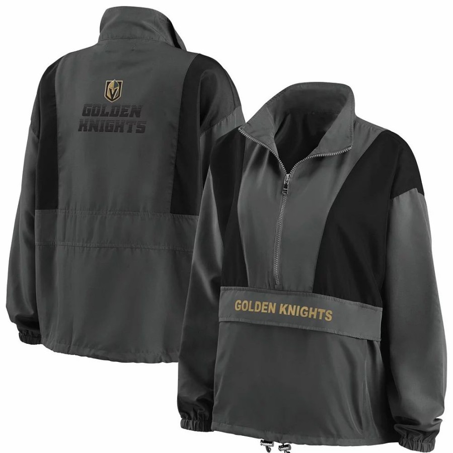 Clothing * | Women'S Wear By Erin Andrews Charcoal Vegas Golden Knights Popover Packable Half-Zip Jacket