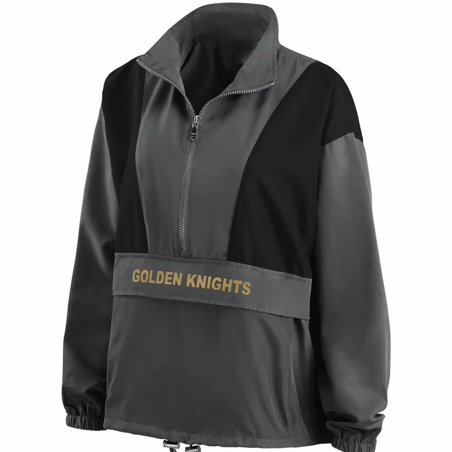 Clothing * | Women'S Wear By Erin Andrews Charcoal Vegas Golden Knights Popover Packable Half-Zip Jacket