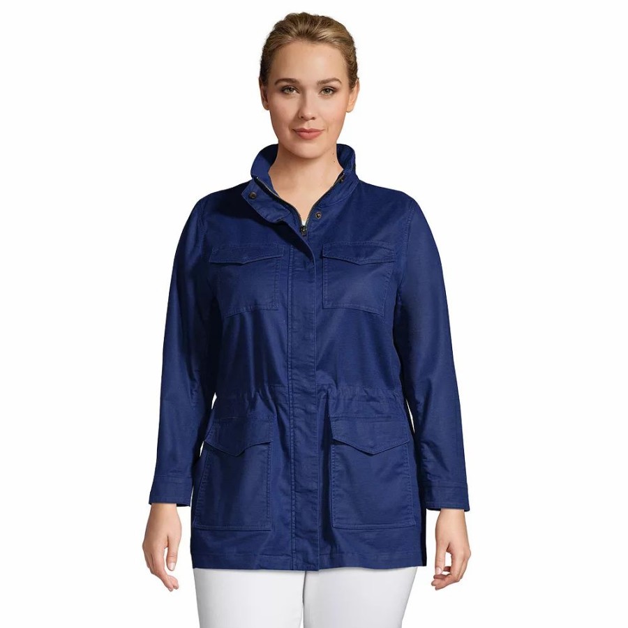 Clothing * | Plus Size Lands' End Hooded Cargo Jacket