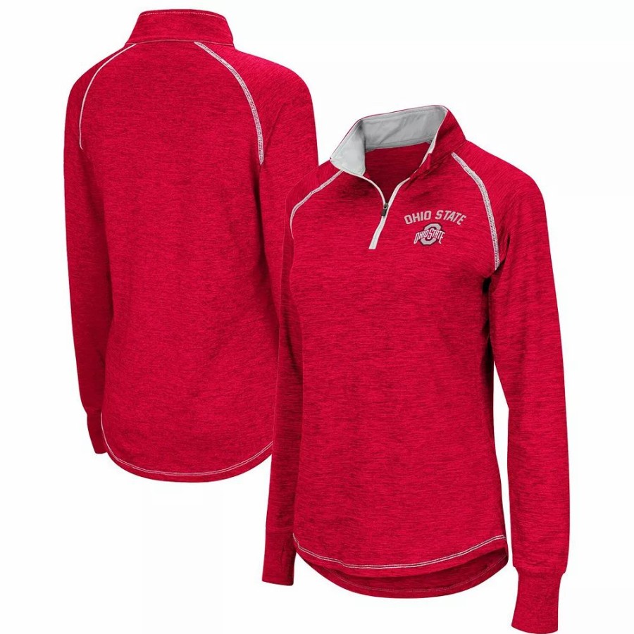 Clothing * | Women'S Colosseum Heathered Scarlet Ohio State Buckeyes Bikram Raglan Quarter-Zip Jacket