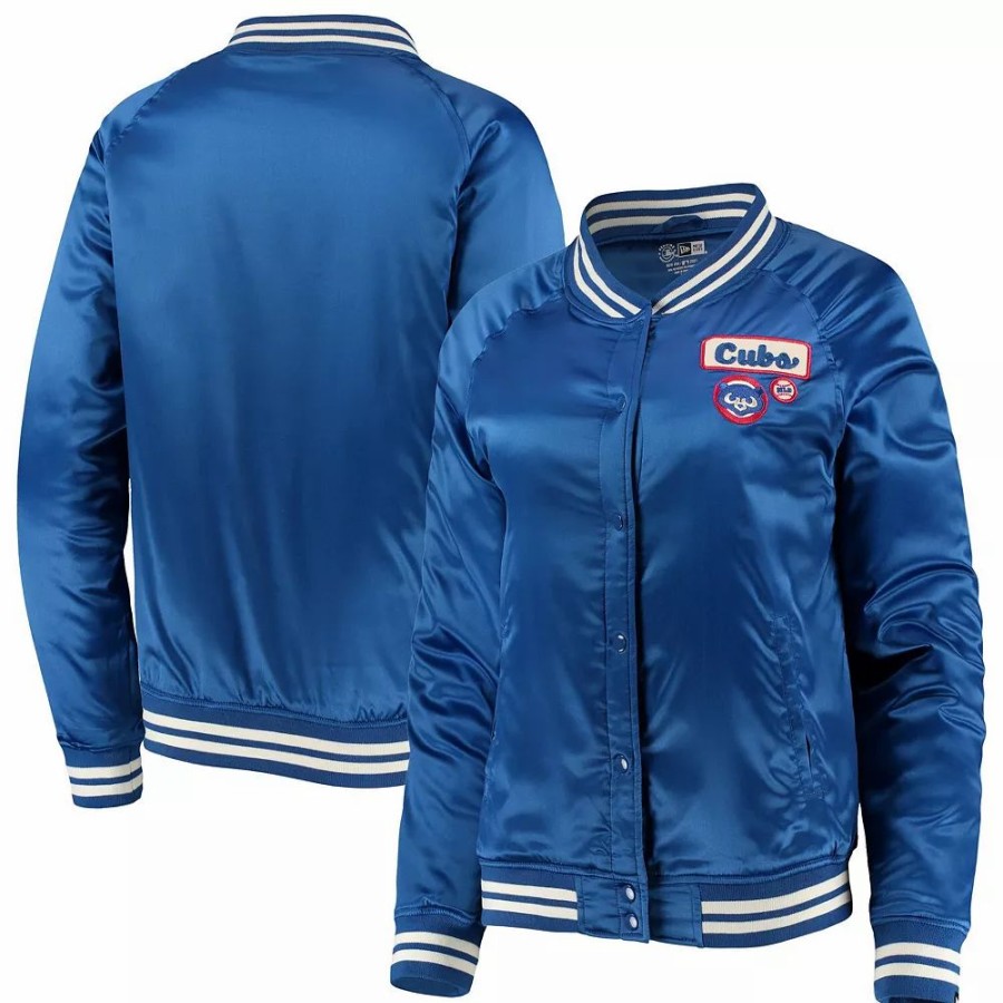 Clothing * | Men'S New Era Royal Chicago Cubs Satin Raglan Full-Snap Jacket