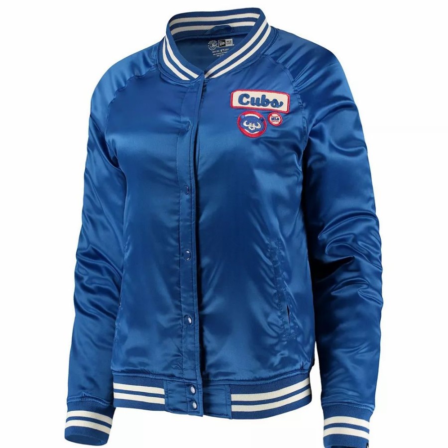 Clothing * | Men'S New Era Royal Chicago Cubs Satin Raglan Full-Snap Jacket