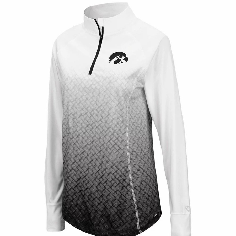 Clothing * | Women'S Colosseum Black Iowa Hawkeyes Magic Ombre Quarter-Zip Raglan Jacket