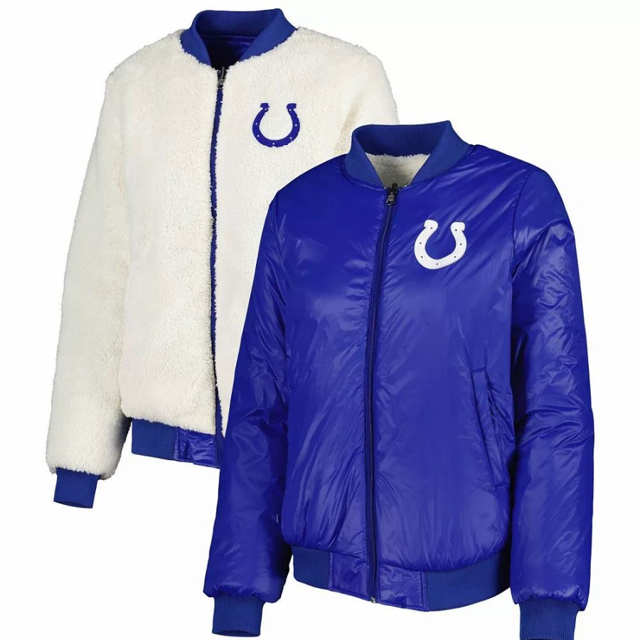 Clothing * | Women'S G-Iii 4Her By Carl Banks Oatmeal/Royal Indianapolis Colts Switchback Reversible Full-Zip Jacket