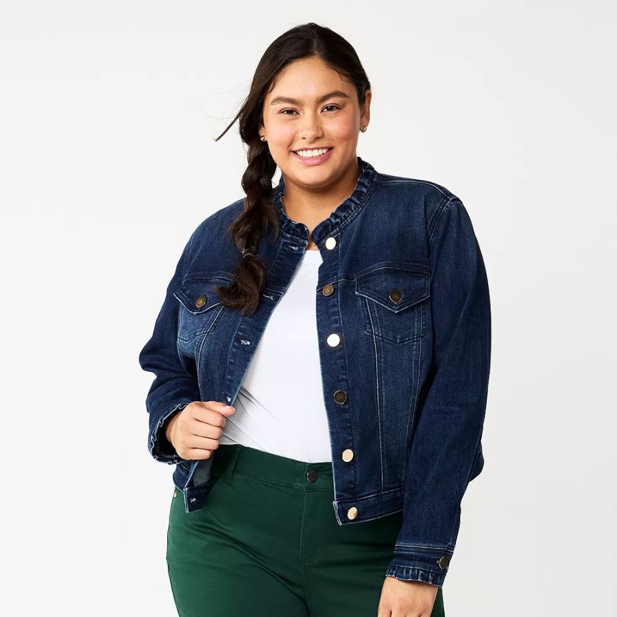 Clothing * | Plus Size Draper James Rsvp Ruffle Trim Denim Jacket