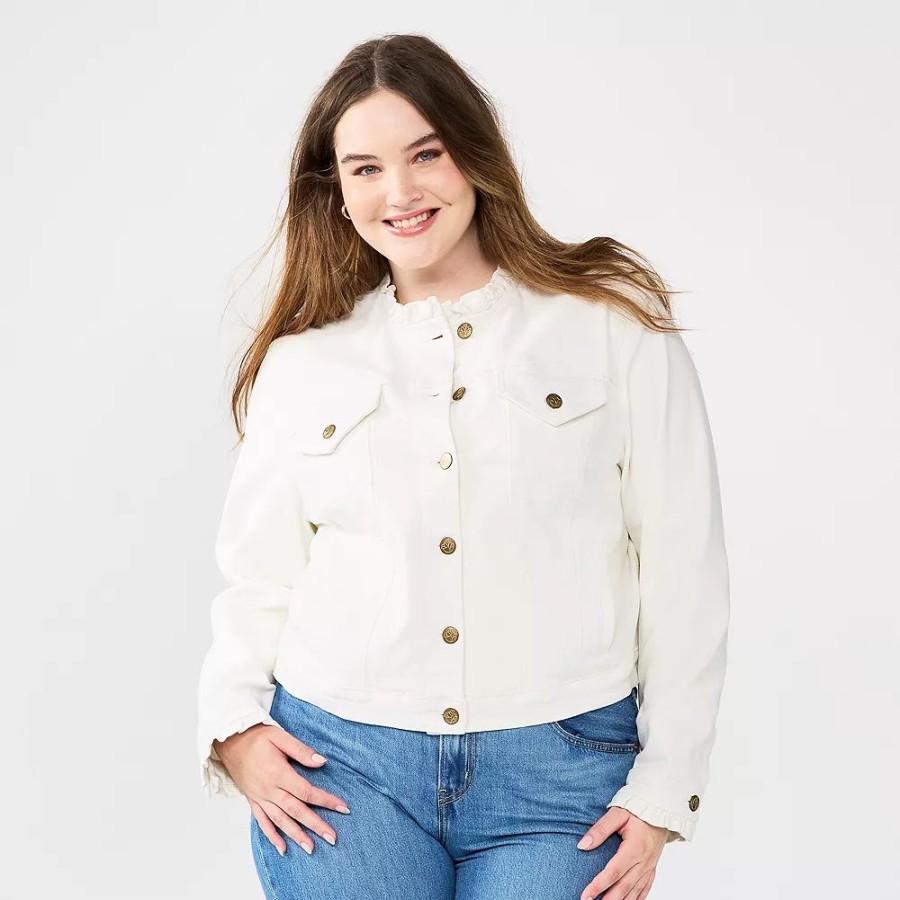 Clothing * | Plus Size Draper James Rsvp Ruffle Trim Denim Jacket