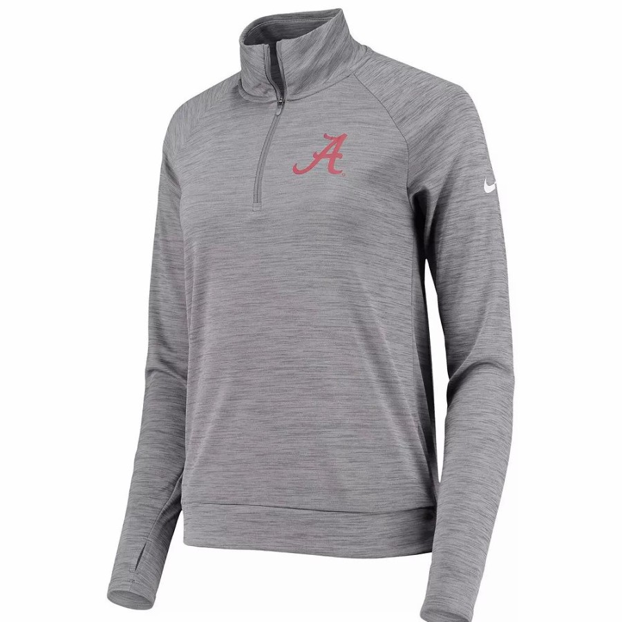 Clothing * | Women'S Nike Heathered Gray Alabama Crimson Tide Pacer Raglan Performance Quarter-Zip Jacket