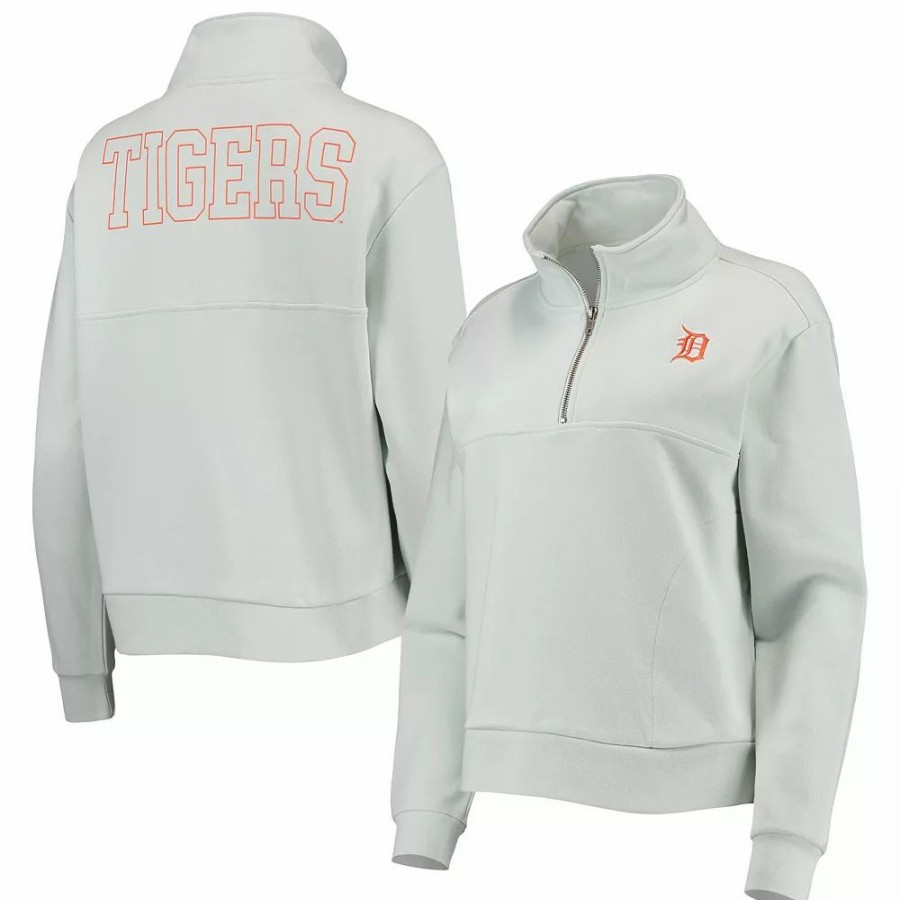 Clothing * | Women'S The Wild Collective Light Blue Detroit Tigers Two-Hit Quarter-Zip Pullover Top