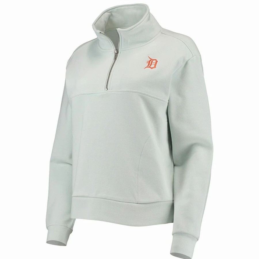 Clothing * | Women'S The Wild Collective Light Blue Detroit Tigers Two-Hit Quarter-Zip Pullover Top