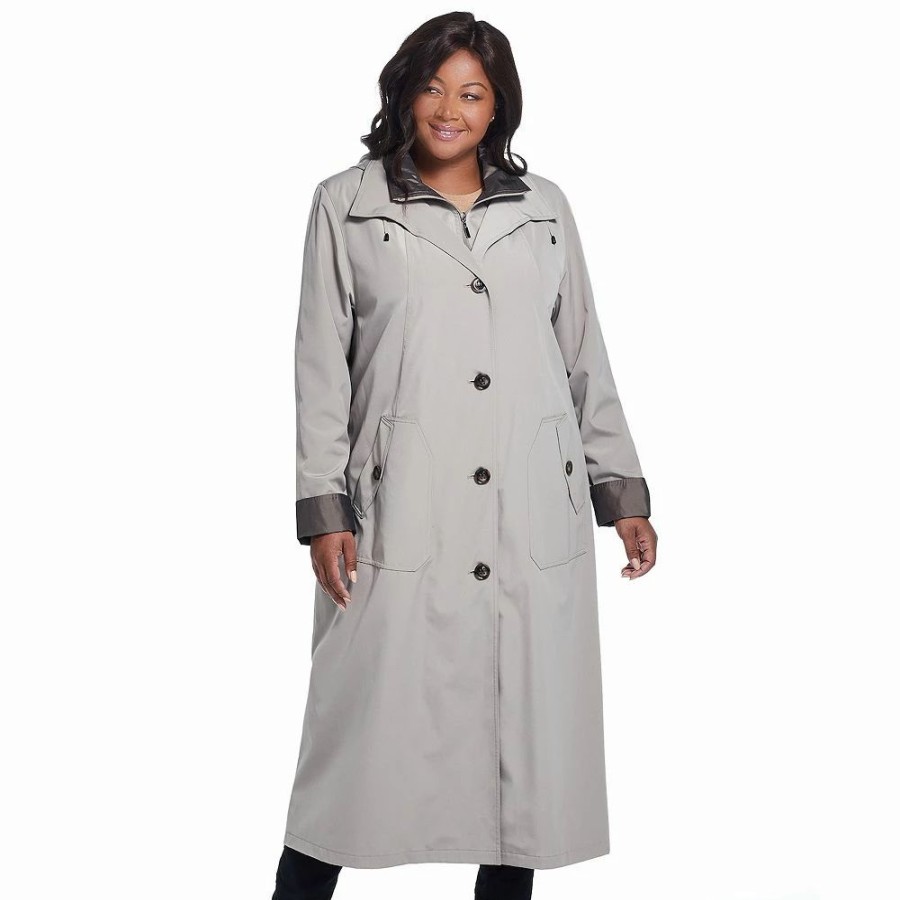 Clothing * | Plus Size Gallery Long Hooded Rain Coat