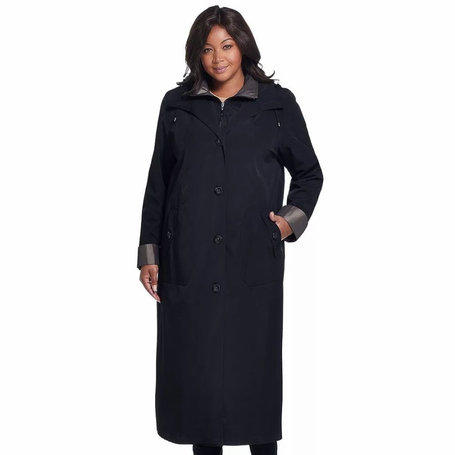 Clothing * | Plus Size Gallery Long Hooded Rain Coat