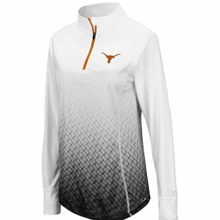 Clothing * | Women'S Colosseum White/Black Texas Longhorns Magic Ombre Raglan Quarter-Zip Top