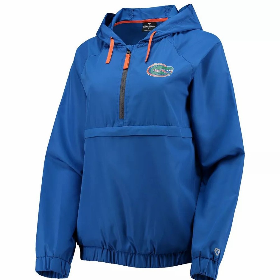 Clothing * | Women'S Colosseum Royal Florida Gators Doodling Packable Anorak Half-Zip Hoodie Jacket