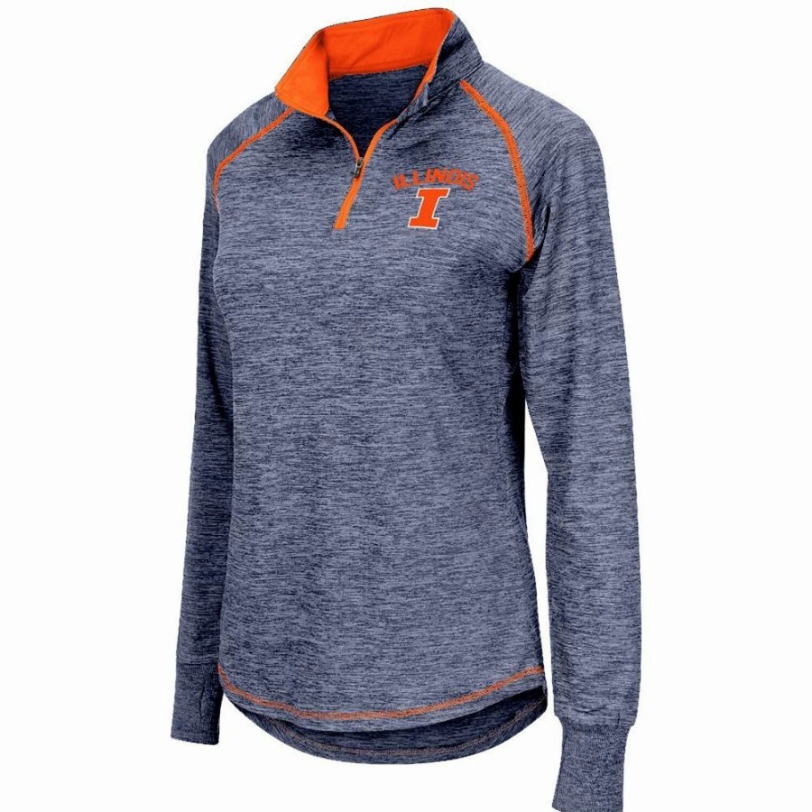 Clothing * | Women'S Colosseum Navy Illinois Fighting Illini Bikram Quarter-Zip Long Sleeve Jacket