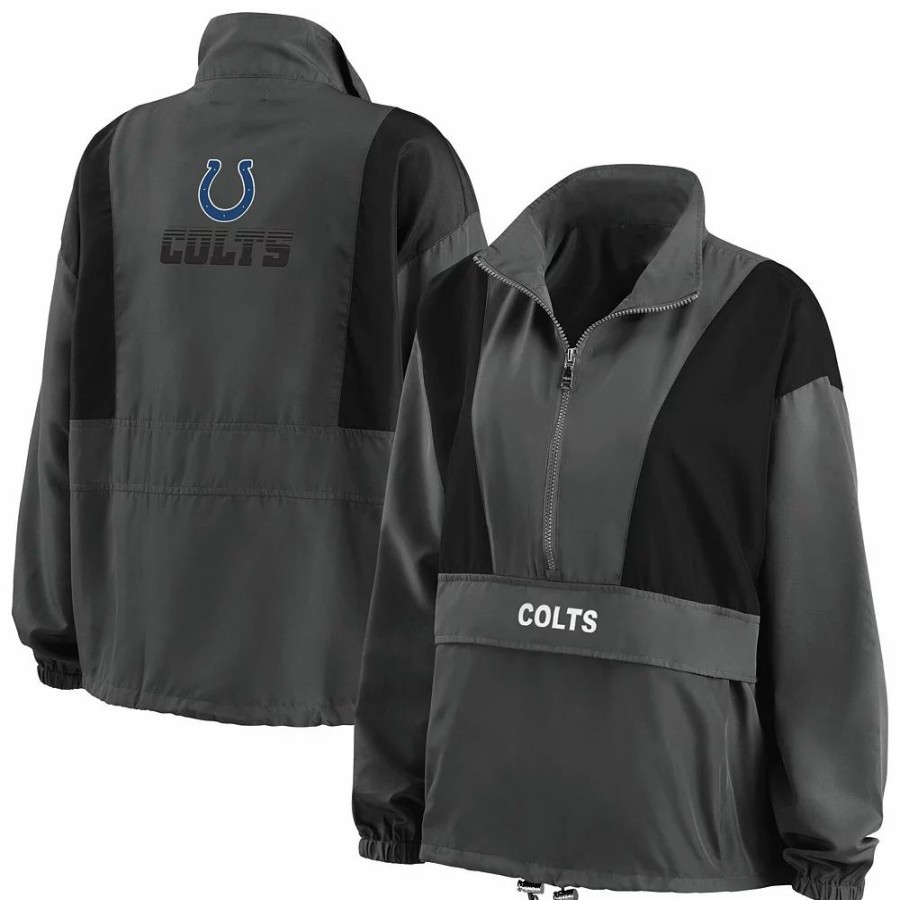 Clothing * | Women'S Wear By Erin Andrews Charcoal Indianapolis Colts Popover Packable Half-Zip Jacket