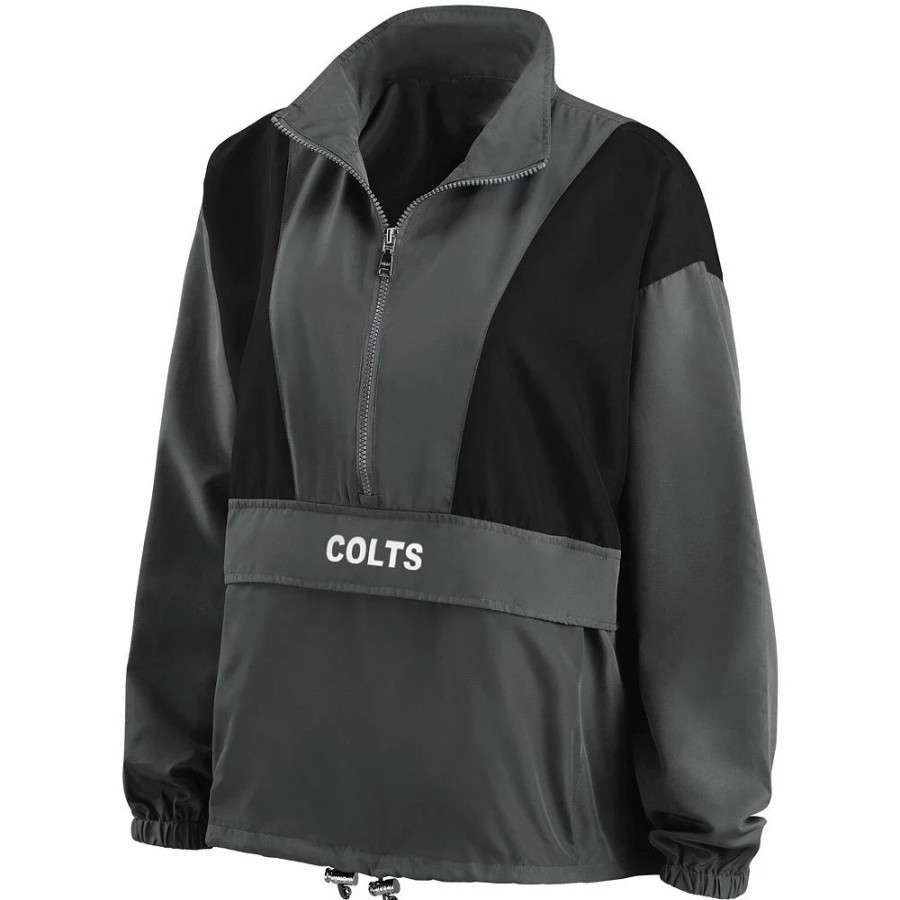 Clothing * | Women'S Wear By Erin Andrews Charcoal Indianapolis Colts Popover Packable Half-Zip Jacket