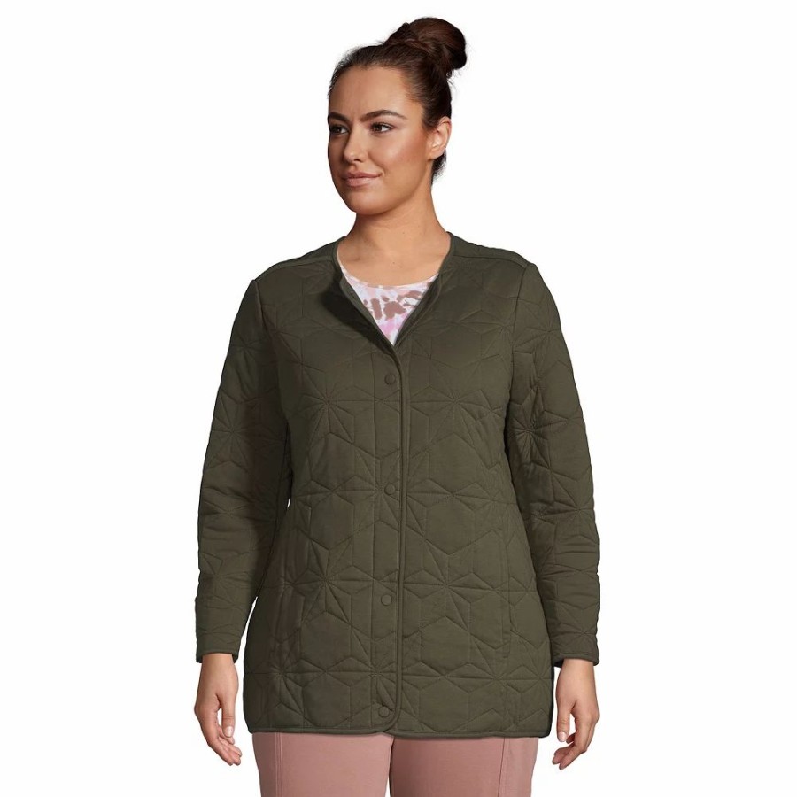 Clothing * | Plus Size Lands' End Insulated Cotton Long Jacket