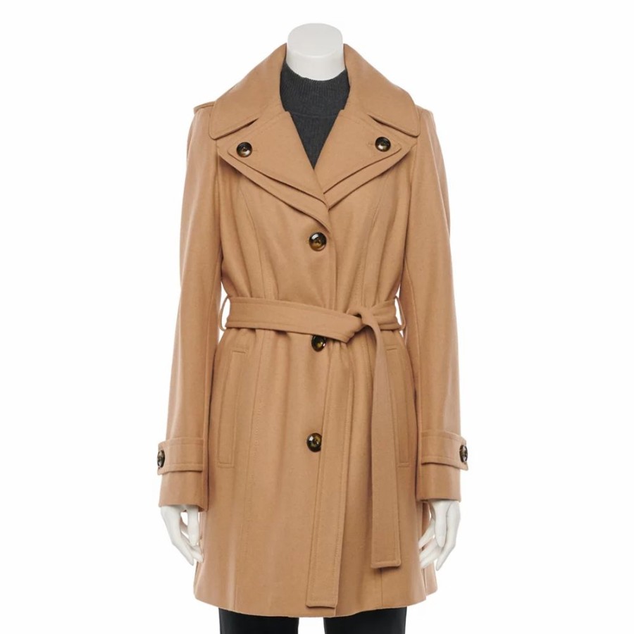 Clothing * | Women'S Tower By London Fog Wool Blend Trench Coat Camel