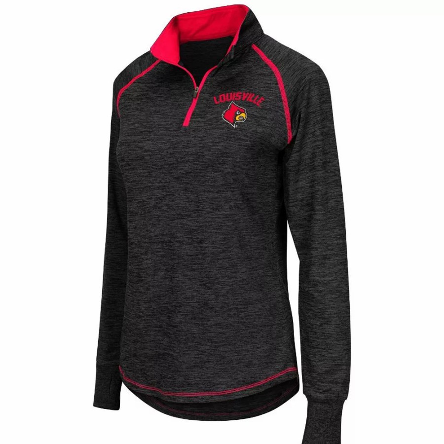 Clothing * | Women'S Colosseum Black Louisville Cardinals Bikram 1/4 Zip Long Sleeve Jacket