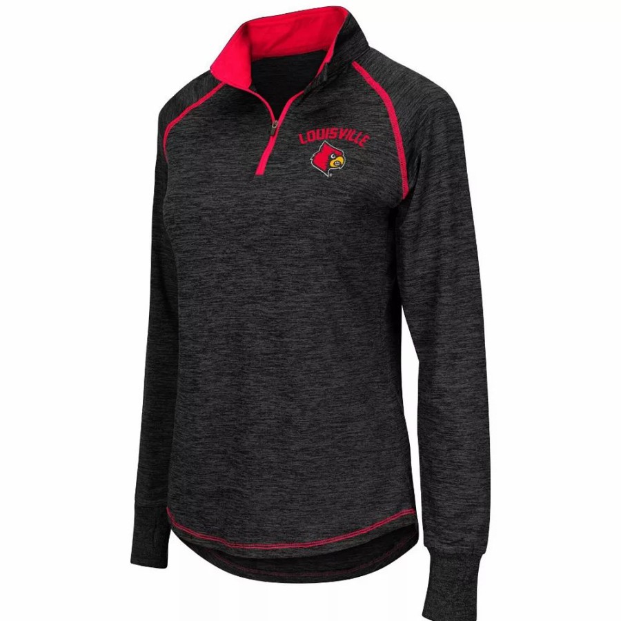 Clothing * | Women'S Colosseum Black Louisville Cardinals Bikram 1/4 Zip Long Sleeve Jacket