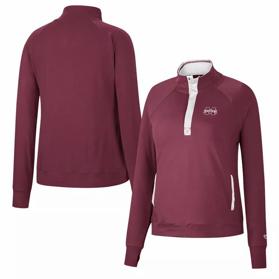 Clothing * | Women'S Colosseum Maroon Mississippi State Bulldogs Kipling Raglan Quarter-Snap Top