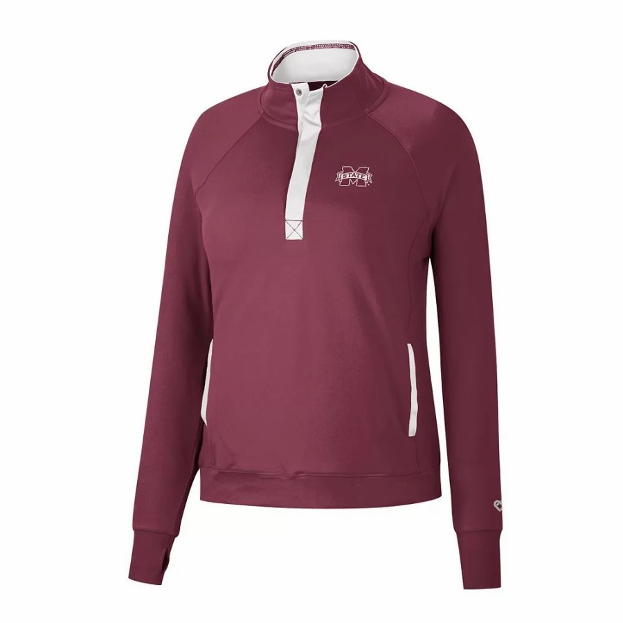 Clothing * | Women'S Colosseum Maroon Mississippi State Bulldogs Kipling Raglan Quarter-Snap Top